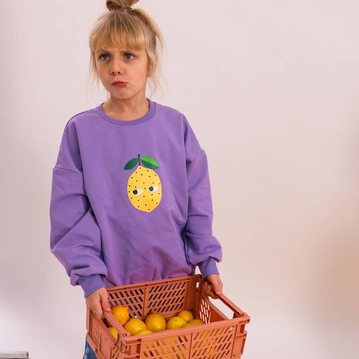 LEMON ON PURPLE SWEATSHIRT (DELIVERY TIME APPROX. 14 DAYS) for wholesale by Dont Grow Up