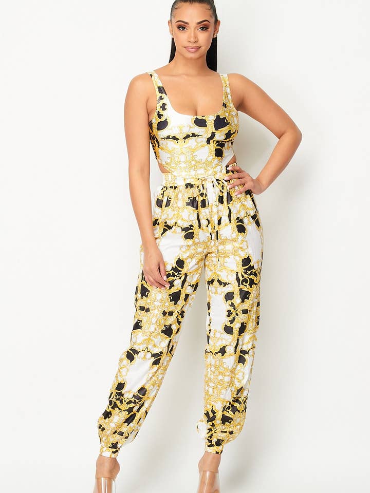 Satin luxe golden baroque print 2-piece set for wholesale by N1