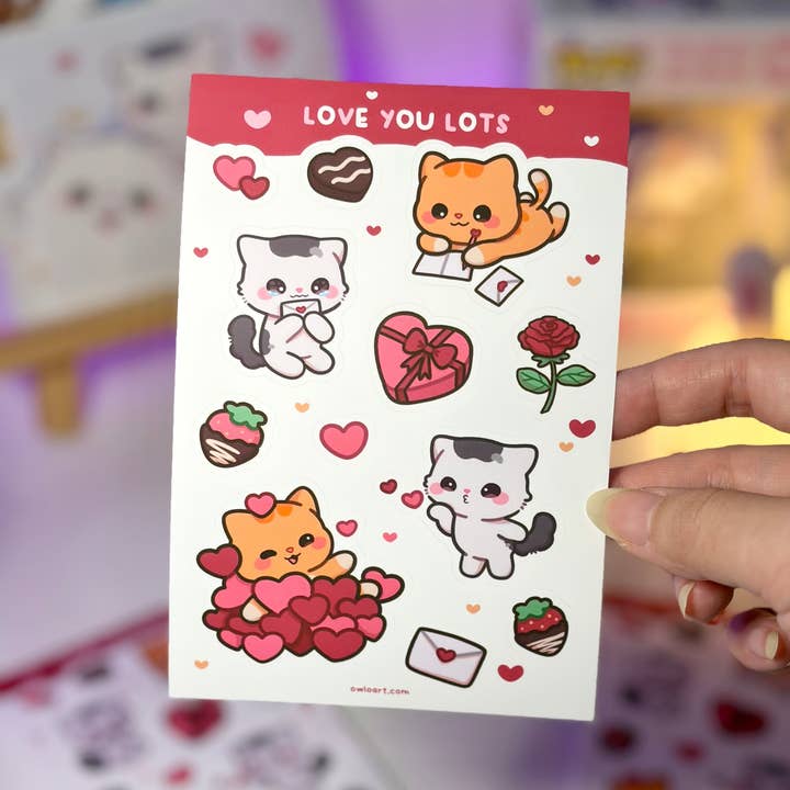 Love You Lots Waterproof Sticker Sheet for wholesale by owloArt