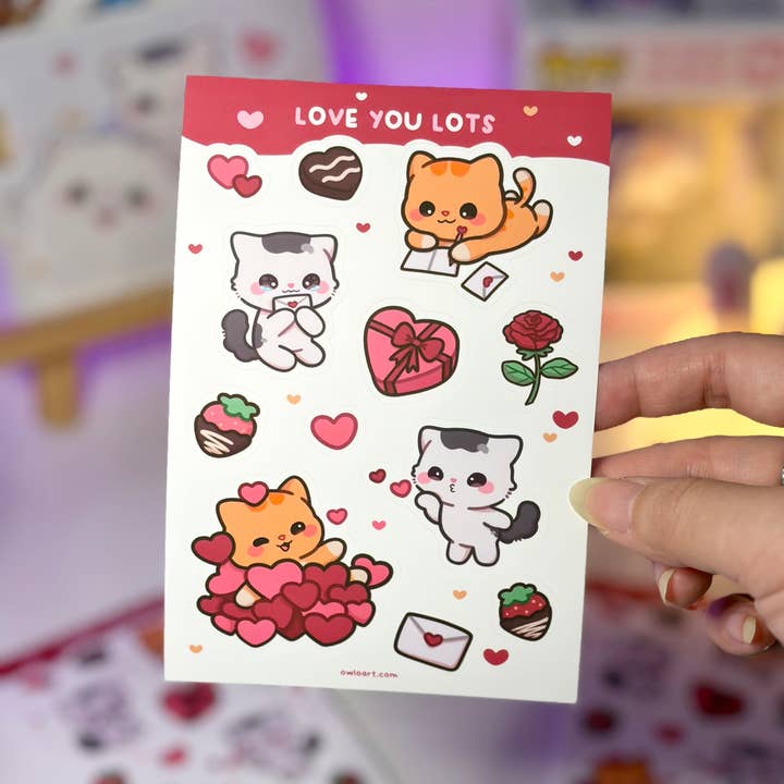 Love You Lots Waterproof Sticker Sheet for wholesale by owloArt