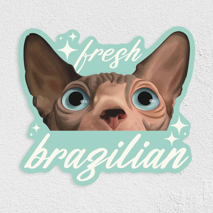 Fresh Brazilian Cat Waterproof Sticker for wholesale by Cat Loaf Studio