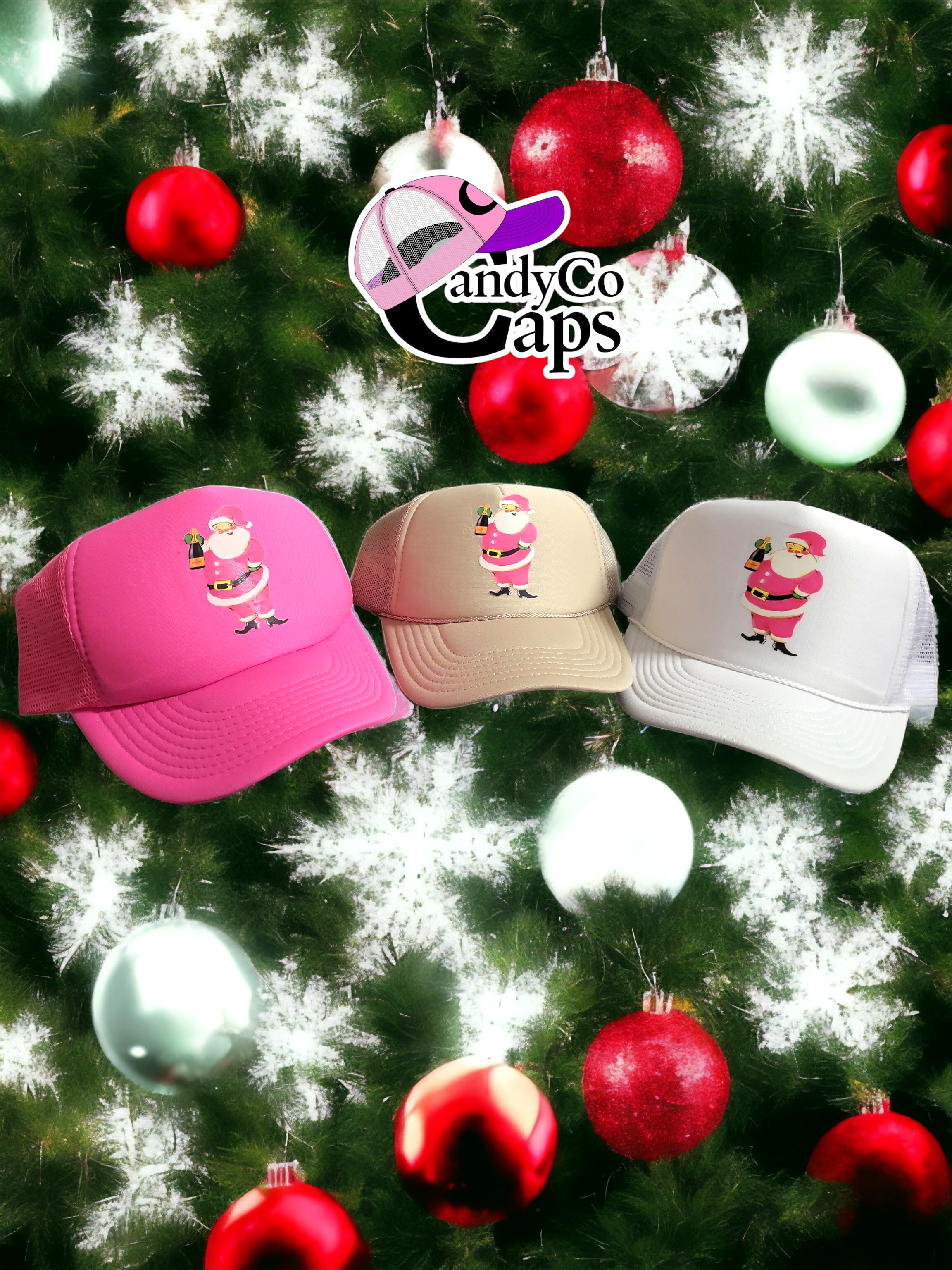 The Candy Collections - Wholesale Trucker Hat - Women's - Pink Santa Champagne Bottle Santa Veu Merry Trucker hat6