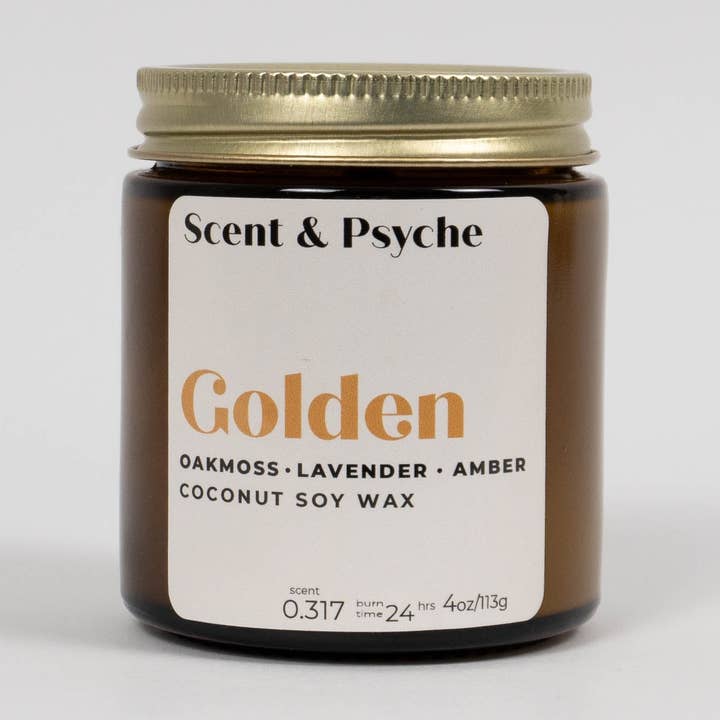 Golden Scented Candle - 4oz Amber Jar for wholesale by Scent & Psyche