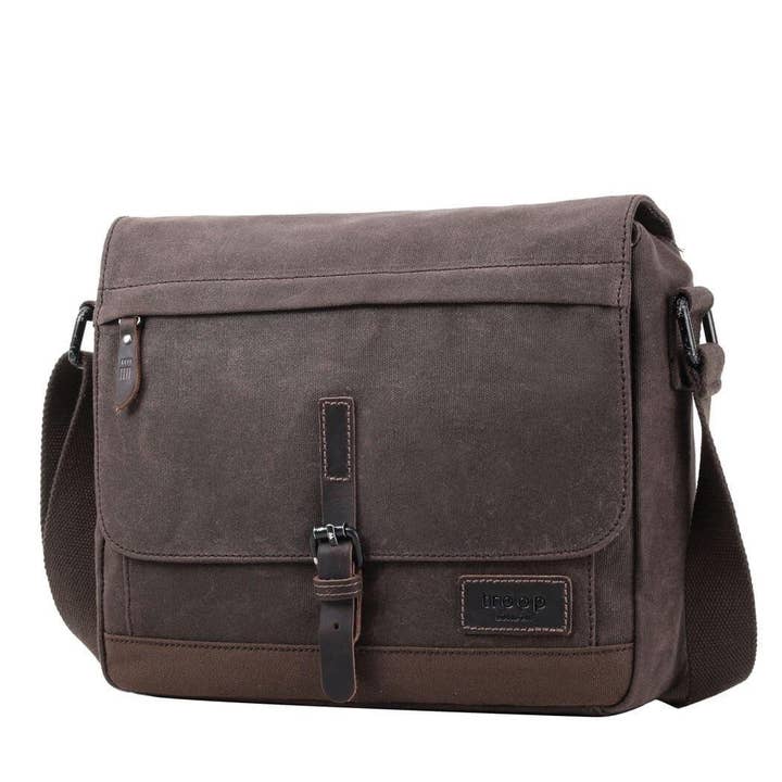 Troop London - Vendita all'ingrosso Tracolla - Uomo - TRP0443 Borsa a tracolla in tela e pelle Troop London Heritage, borsa da viaggio, adatta per tablet12