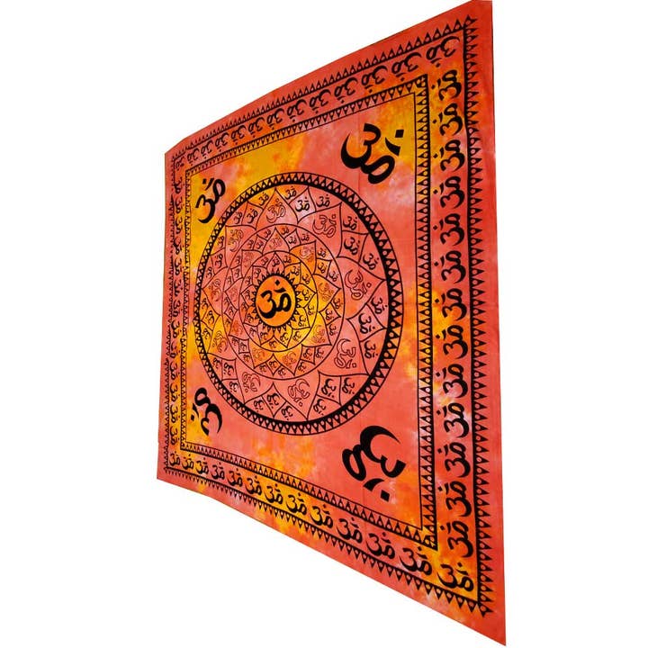 Sunburst Wall Decor Aum Shanti en sánscrito sobre un tapiz de mandala de loto para venta al por mayor de Wild Lotus