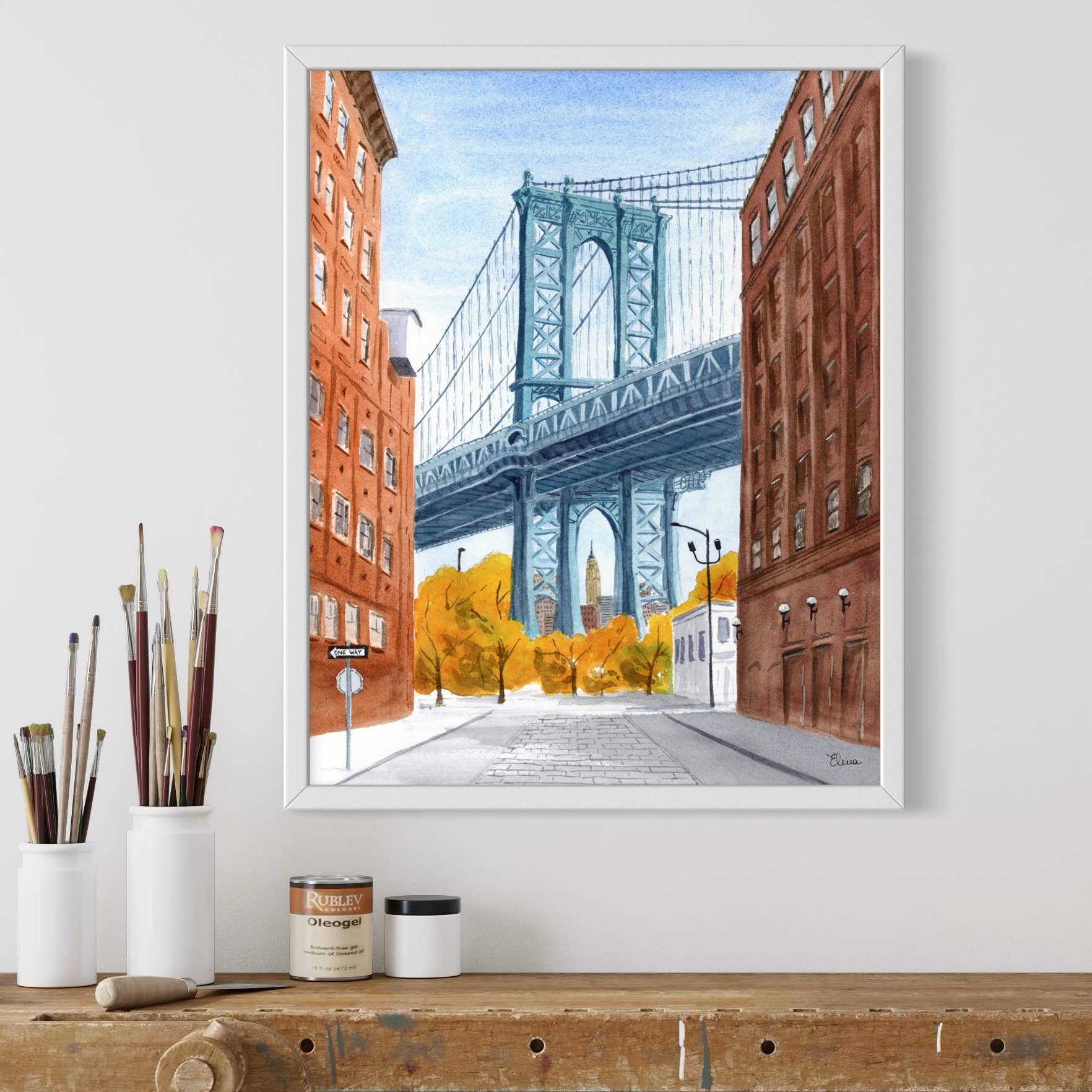 Pintalustika - Joyful Urban Illustrations - Wholesale Art Print - Manhattan Bridge View from Dumbo – NYC Watercolor Art Print3