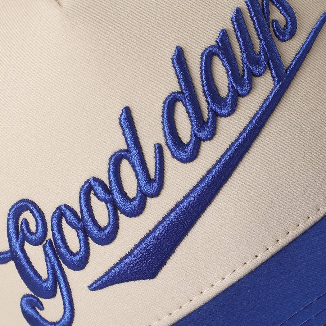 BLUE GOOD DAYS Embroidered  Canvas Two-Tone Trucker Hat for wholesale on Faire3