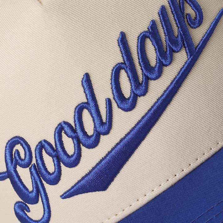 BLUE GOOD DAYS Embroidered Canvas Two-Tone Trucker Hat for wholesale on Faire3