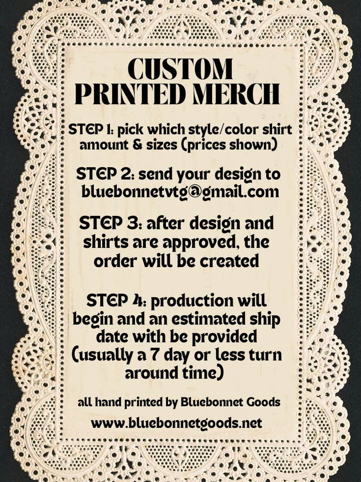 Tilpasset merchandise for engroshandel hos Bluebonnet Goods