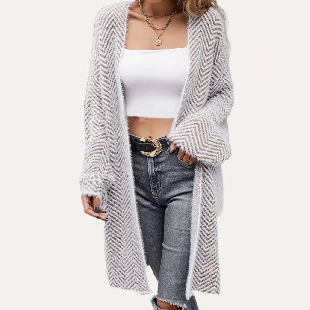 The Moment Collection – Großhandel Strickjacke – Damen – Creating Cozy Gestreifter Strickjacke mit offener Vorderseite und offener Vorderseite3