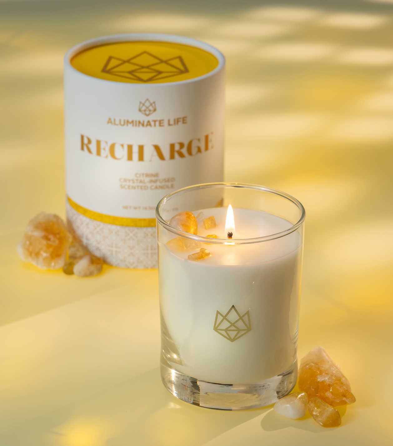 Aluminate Life - Wholesale Jar/Filled Candle - Recharge Citrine Crystal Essential Oil Scented Luxury Candle1