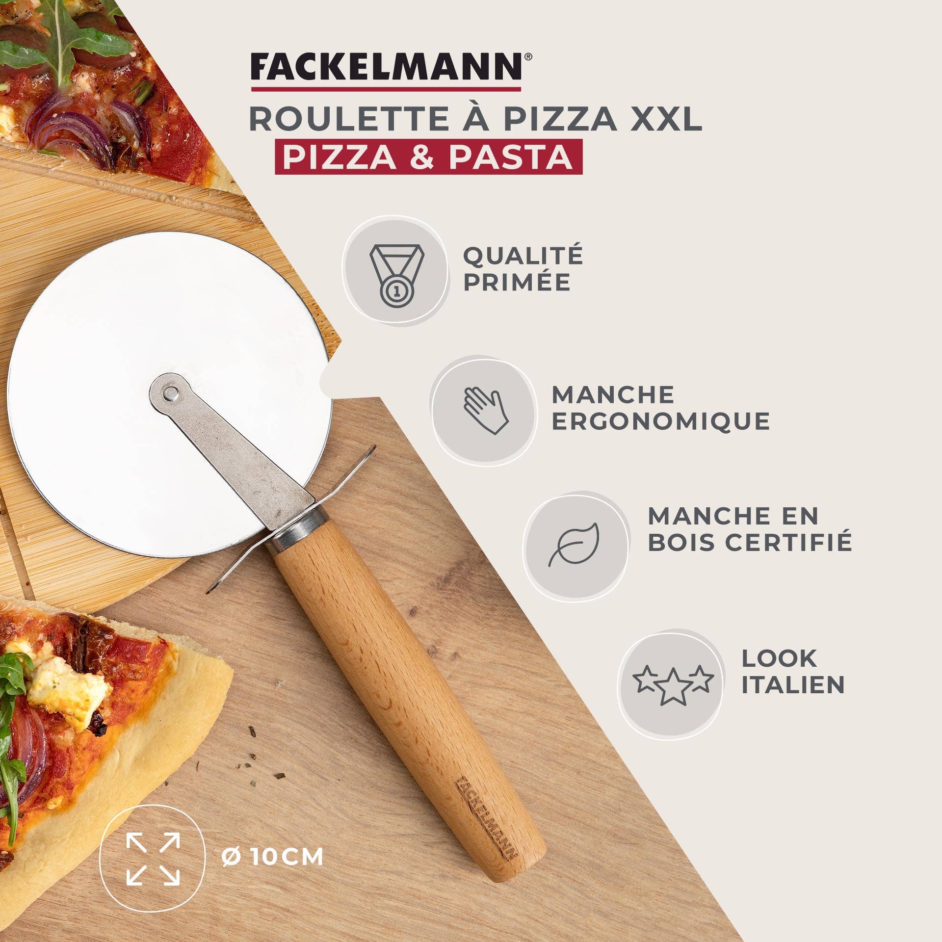 Fackelmann - Wholesale Pizza Wheel - Giant pizza wheel with wooden handle 23 cm Pizza & Pasta1