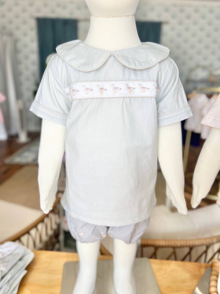 Pondside Proper mallard Flat Front Top for wholesale by The Seaside Proper Children’s Company