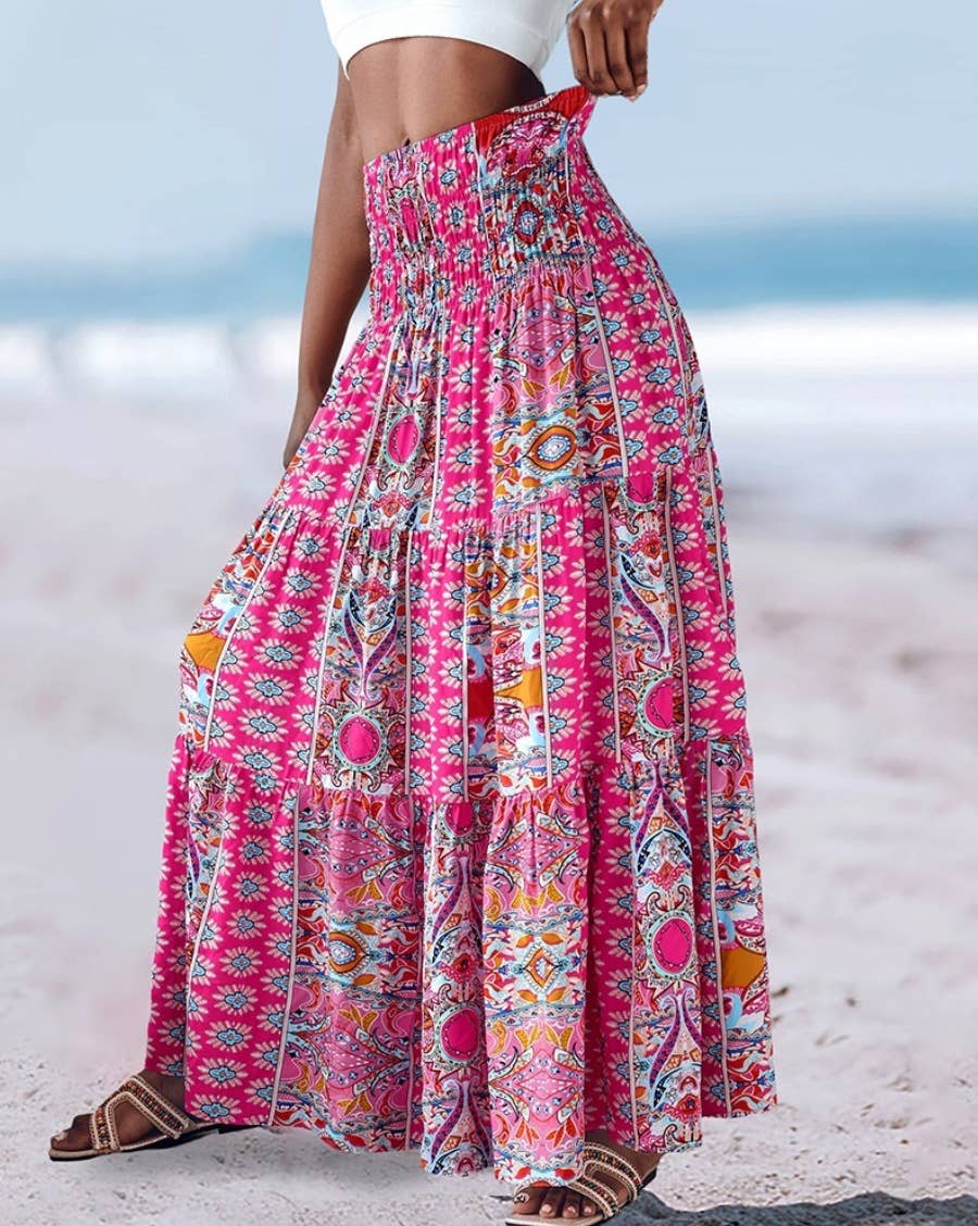 Rosa Clothing - Wholesale Skirt - Women's - Swing Style Bohemia Ethnic Floral maxi skirt14