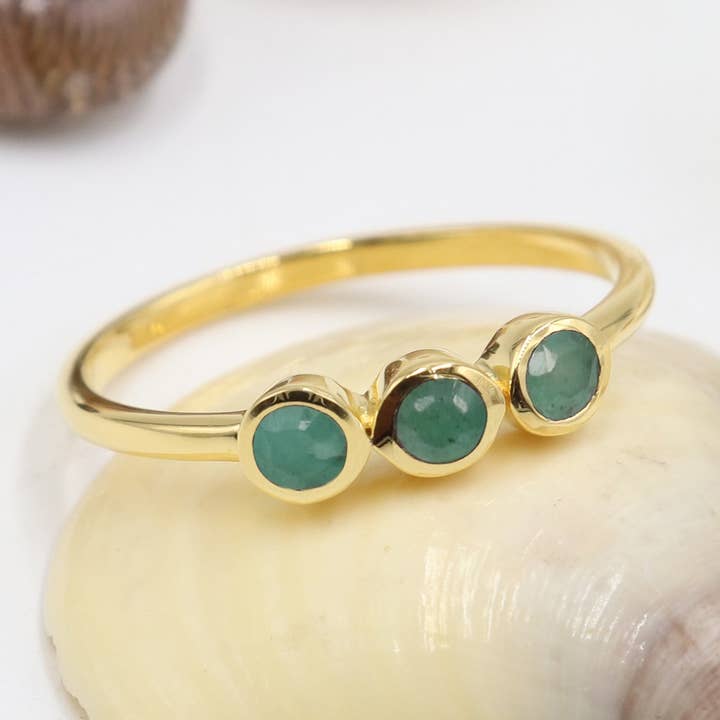 Green Emerald Ring 925 Silver Gold Plated Gemstone Jewelry for wholesale by Jay Jools