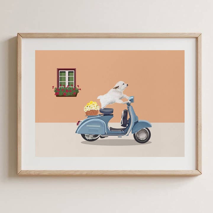 Pawssionate Art - Wholesale Art Print - Dog On Vespa Art Print3