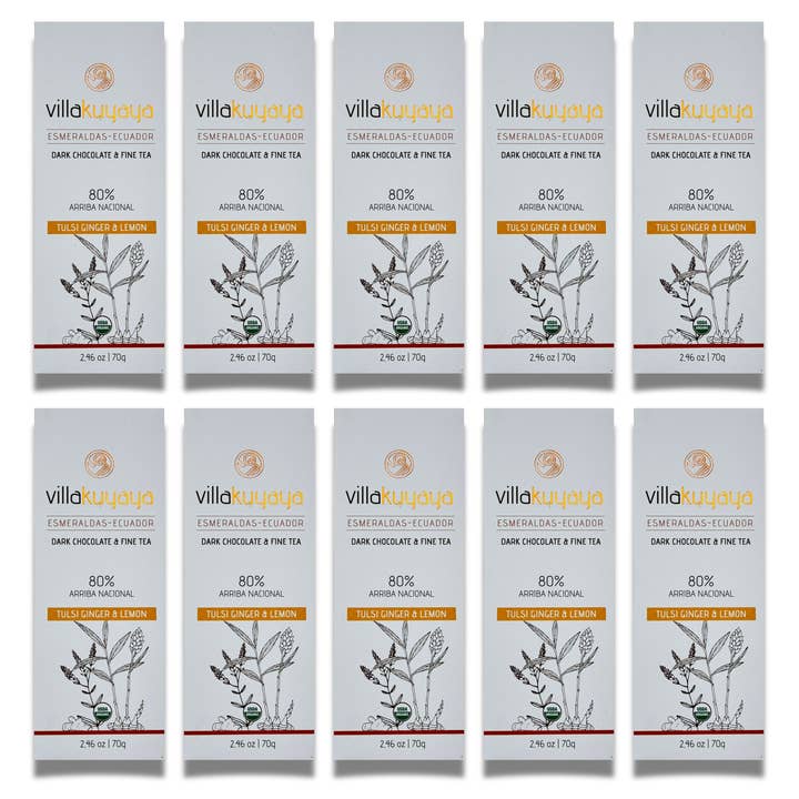 Villakuyaya Premium Dark Chocolate TULSI GINGER & LEMON 80% for wholesale by Villakuyaya Premium Dark Chocolate