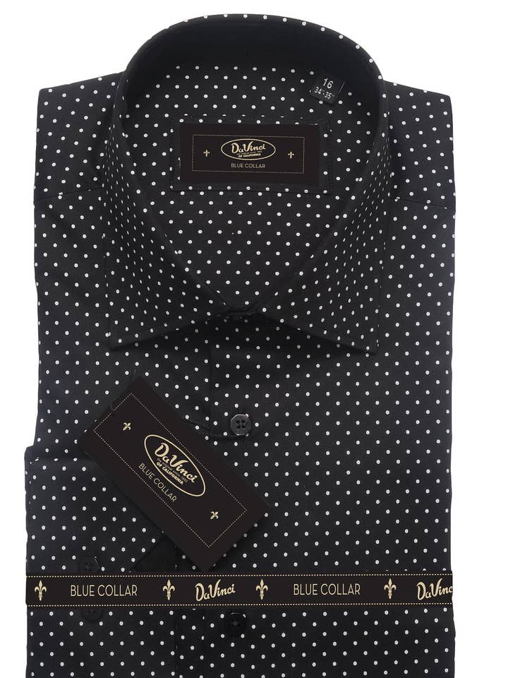 Da Vinci Blue Collar | Regular Collar Polkadot shirt for wholesale by Virgoan Wish LLC
