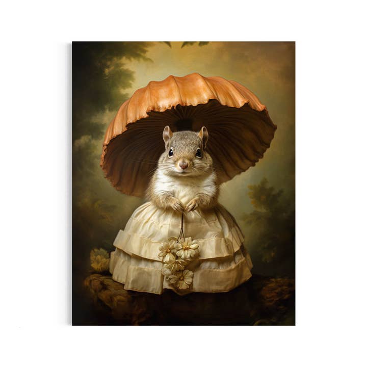 Salty Alyce - Wholesale Art Print - Lady Squirrel With Mushroom Art Print 41AS