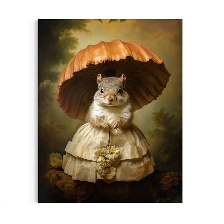 Lady Squirrel With Mushroom Art Print 41AS for wholesale by Salty Alyce