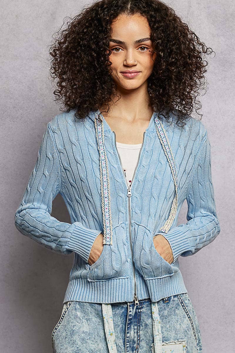 Pol Clothing - Wholesale Hoodie - Women's - Full Sleeve Solid Acrylic Sweater Hoodie Zip Up Knit Top55