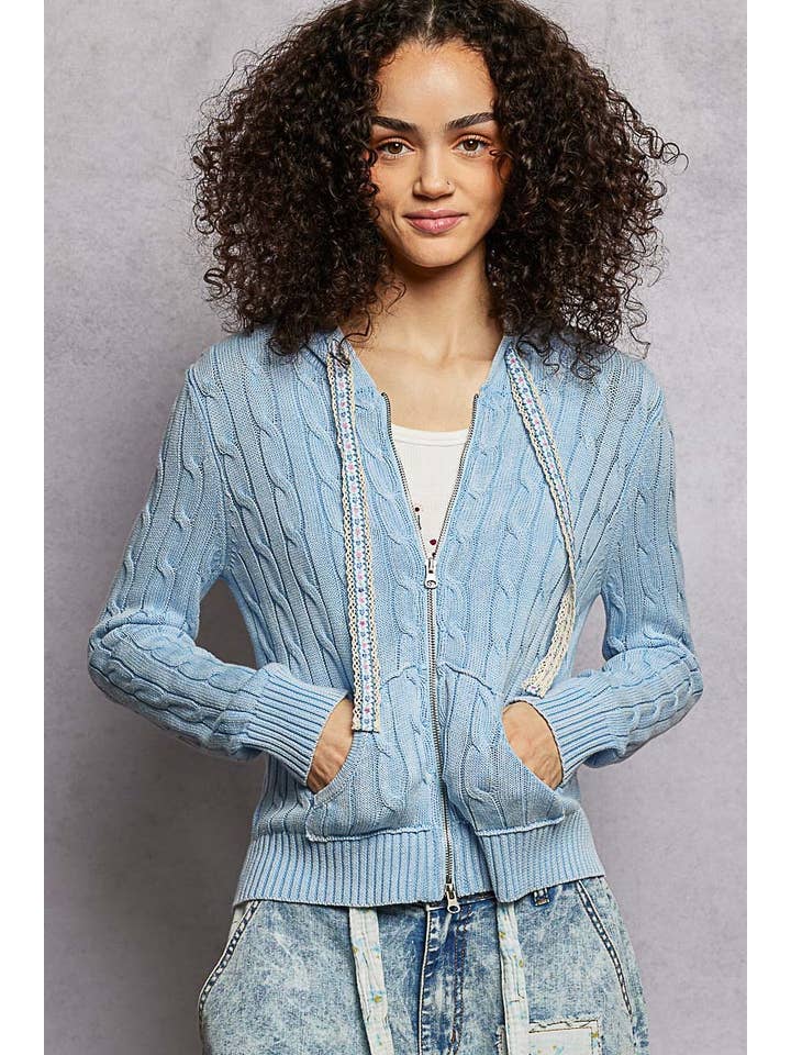 Pol Clothing - Wholesale Hoodie - Women's - Full Sleeve Solid Acrylic Sweater Hoodie Zip Up Knit Top55