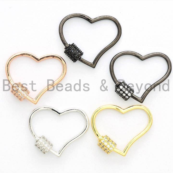 Fermoir à vis micro pavé CZ, fermoir pavé, fermoir en forme de cœur, serrure pavée avec vis, or/or rose/bronze à canon/argent, 21x25mm, sku #H133 pour la vente par BestBeads&Beyond