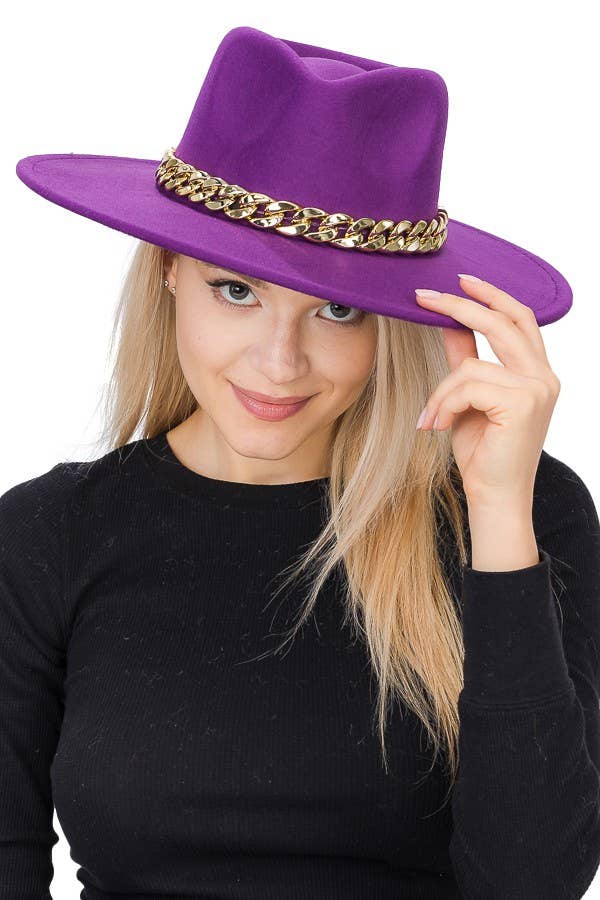 Cap Zone - Wholesale Fedora - Women's - Chunky Cuban Chain Pinch Crease Wide Rancher Hat11