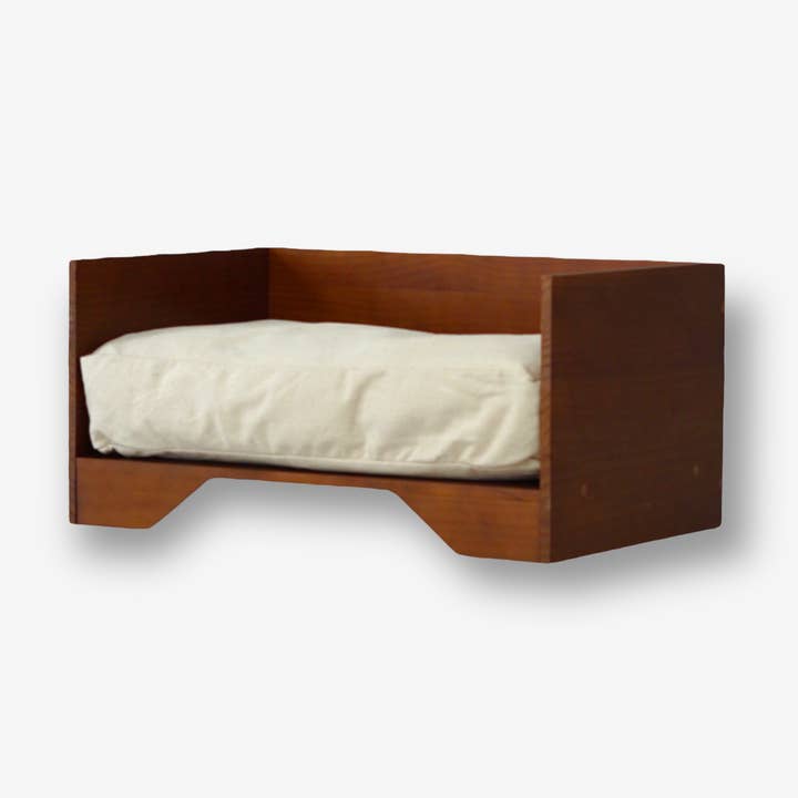 Panier pour chien avec coussin en coton | bois | taille S | 58 x 37,5 cm pour la vente par STUDIO ANIMAUX