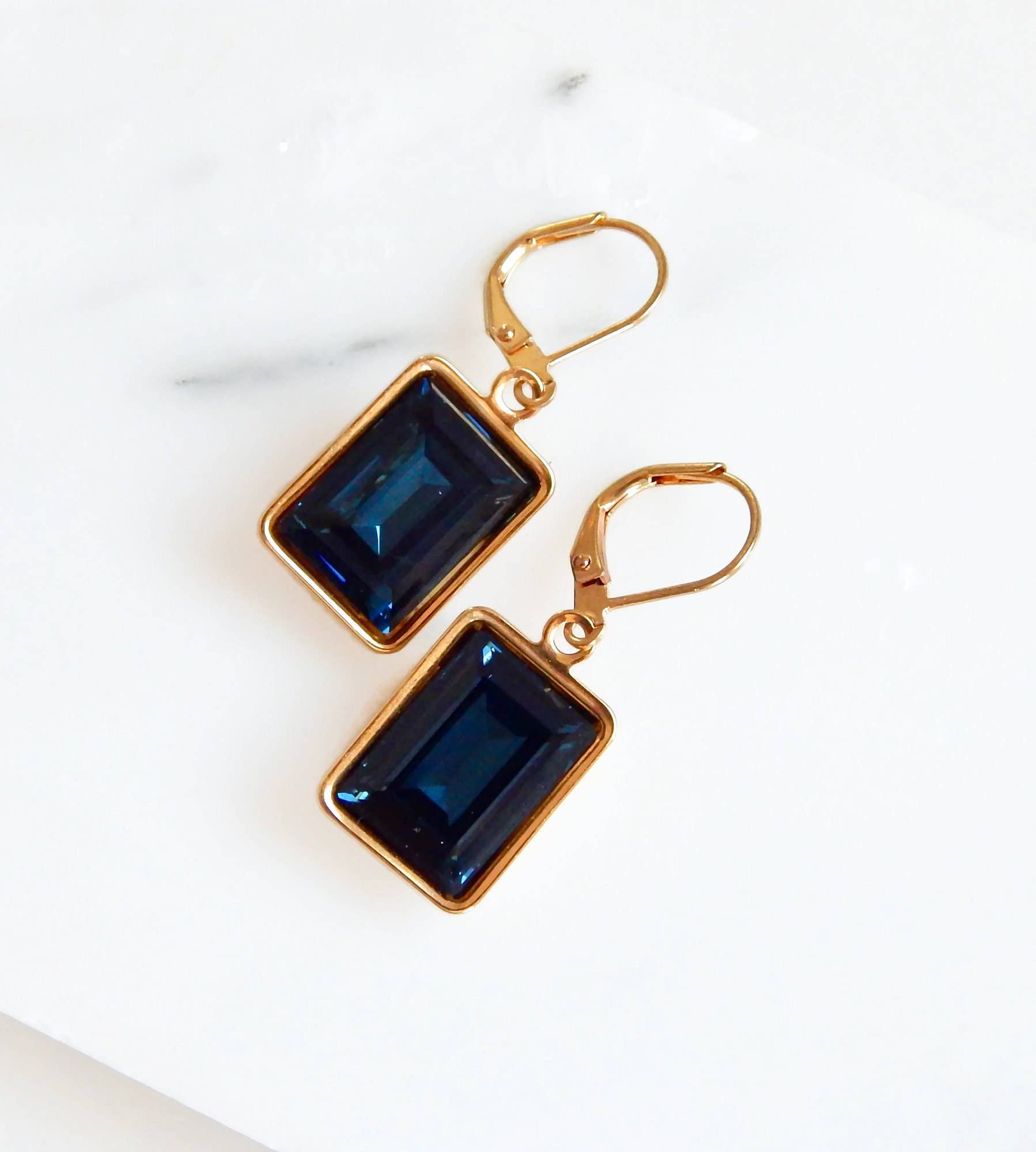 Love Your Bling® - Wholesale Dangle Earrings - Navy Blue Baguette Crystal Earrings - Bridesmaid Jewelry - Weddings - Swarovski Crystal - Swarovski Earrings - Dark Blue Earrings3