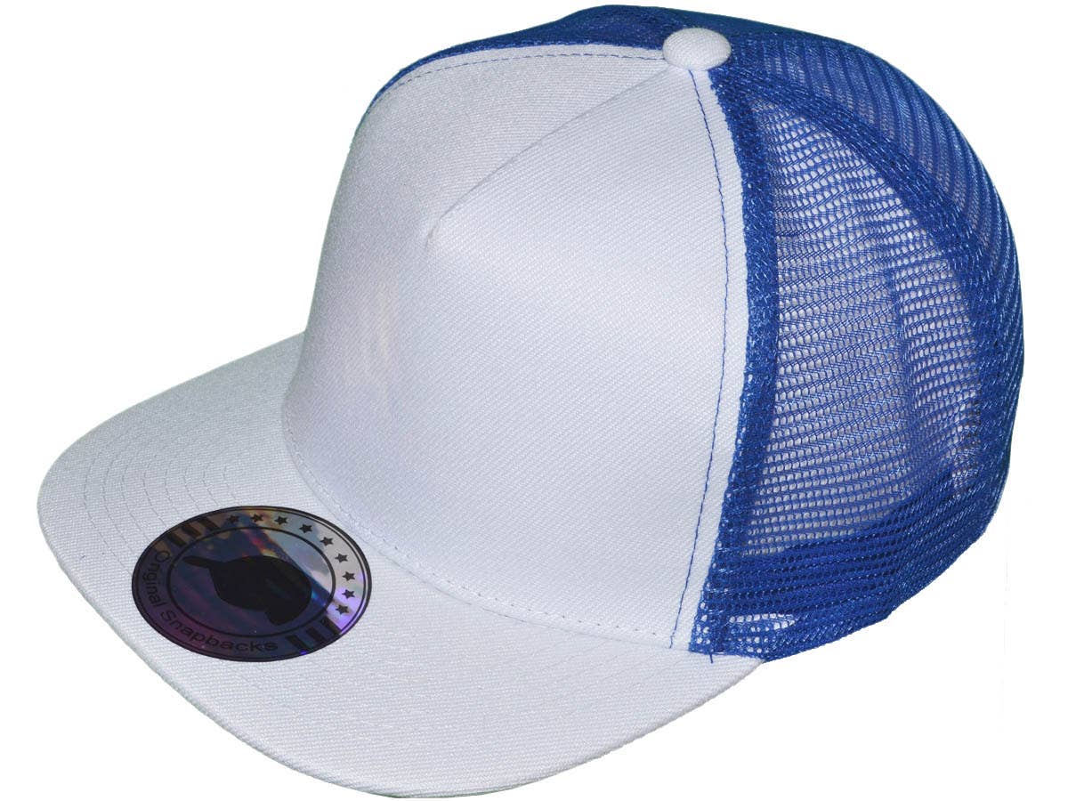 Buck Wholesale - Wholesale Trucker Hat - Unisex - Flat Bill Trucker Hats - 5 Panel SnapBack Mesh 2 Tone BK Cap12