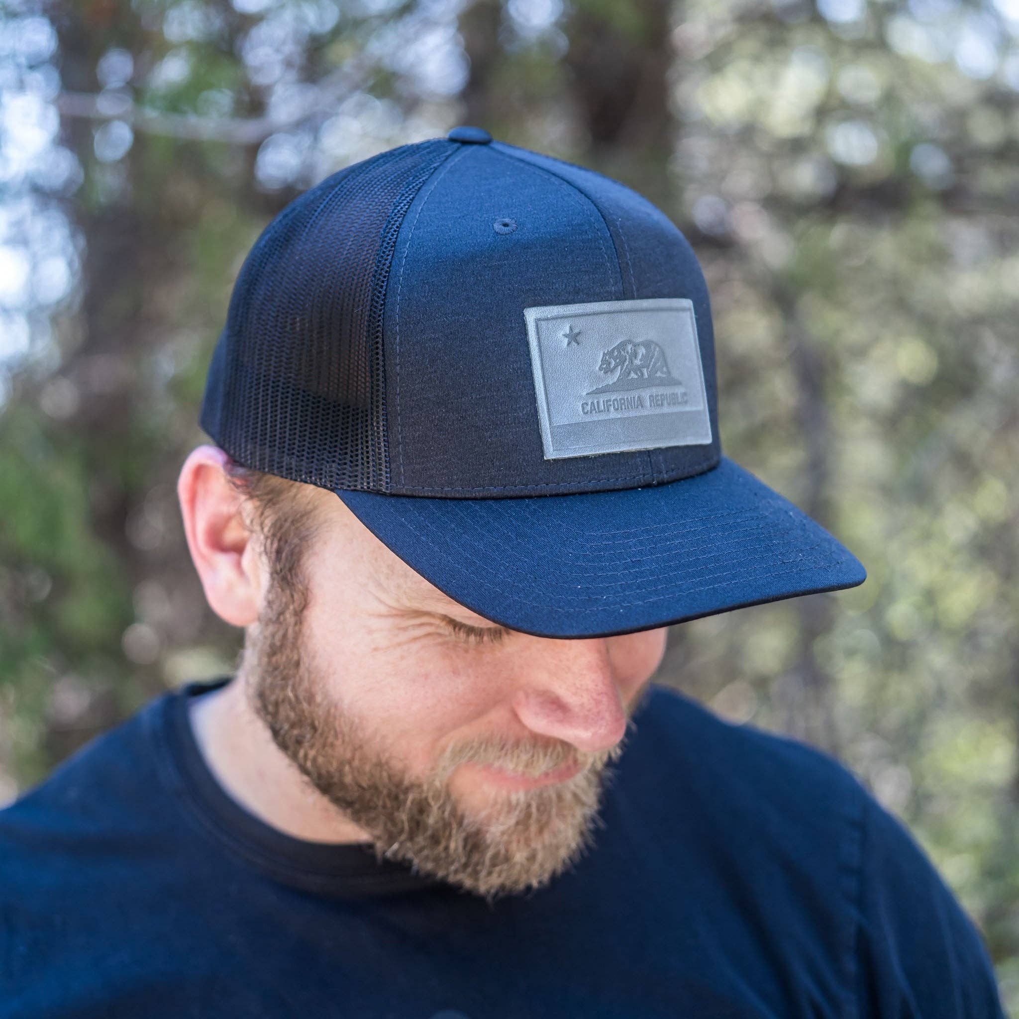 Ox & Pine - Wholesale Trucker Hat - Unisex - Leather Patch Performance Style Trucker Hat - California Flag Stamp7