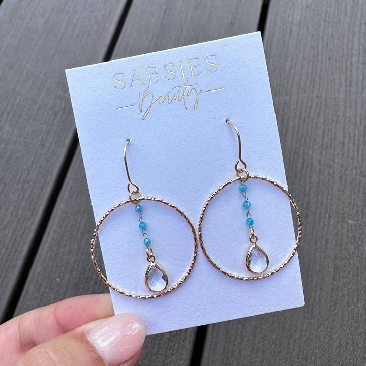 Gold and Aqua Chain Dangle for wholesale by Sabsies Beauty