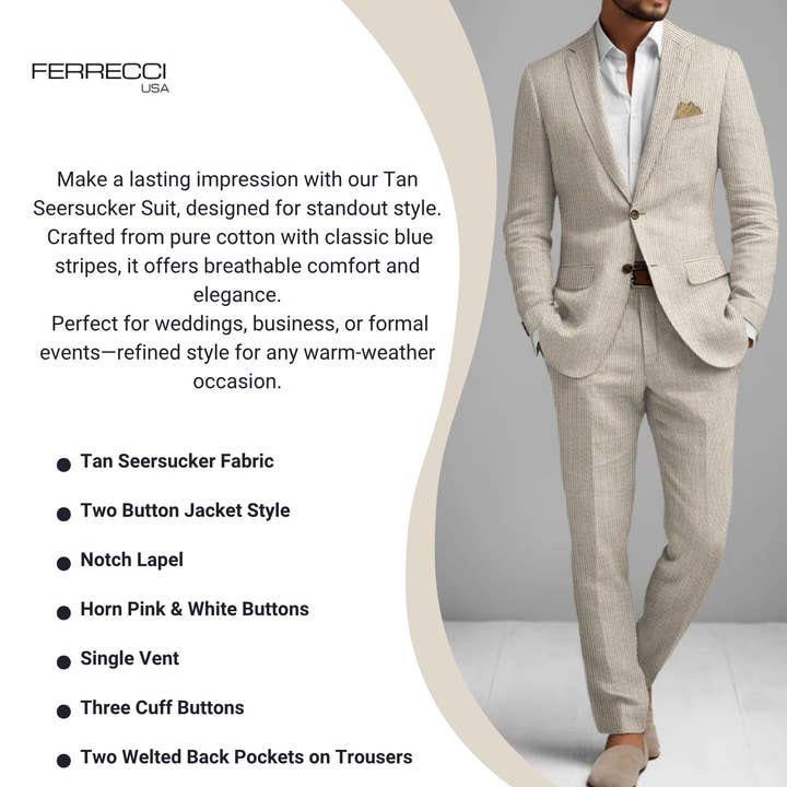 Ferrecci - Wholesale Suit Set - Men's - Ferrecci - Men's Slim Fit Two Button Seersucker Suit6