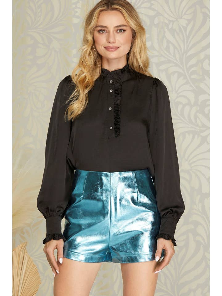 Peace Love Line - Wholesale Shorts - Women's - PL4760 - METALLIC FAUX LEATHER SHORTS