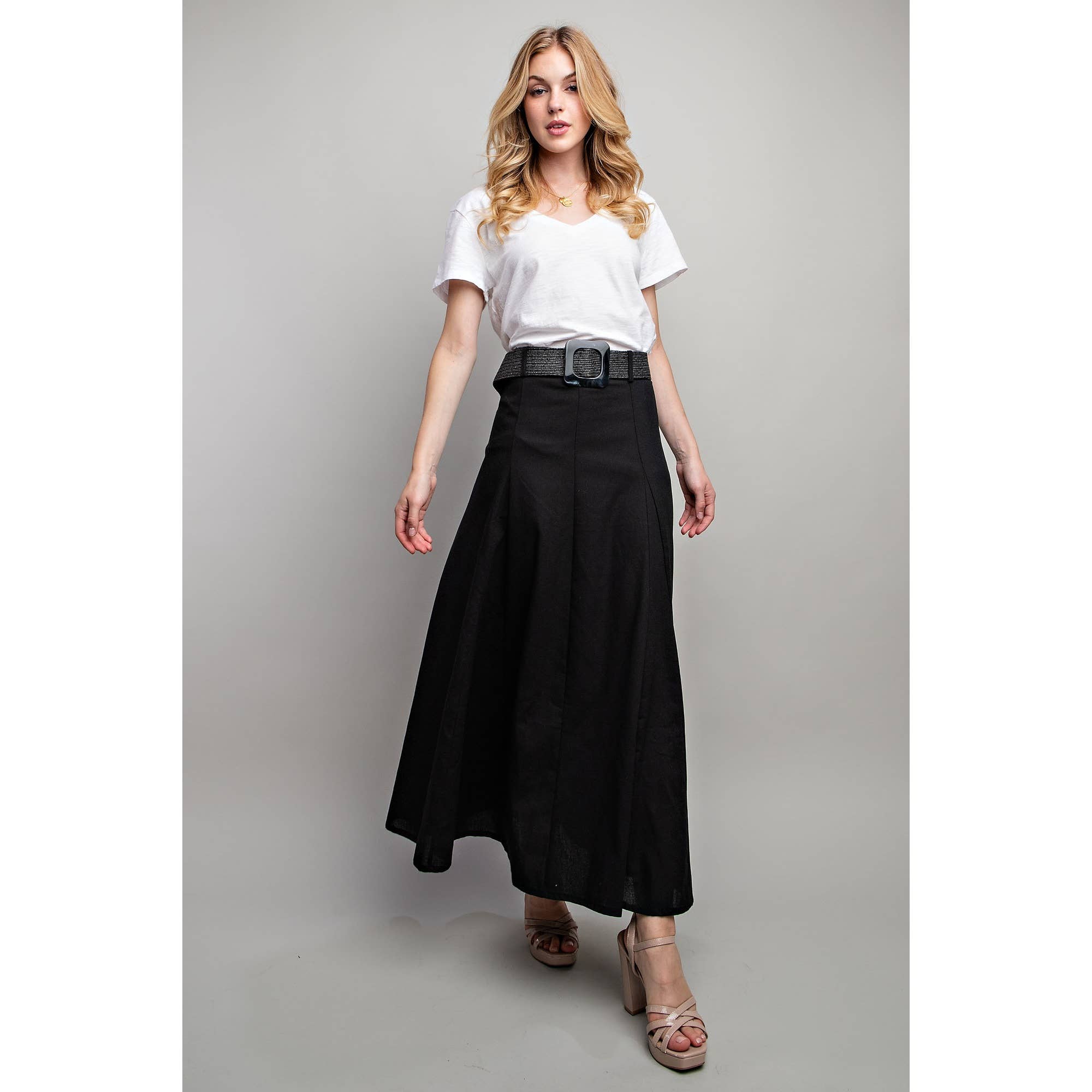 Sweet Generis - Vendita all'ingrosso Gonna - Donna - Gonna lunga svasata in lino con cintura inclusa0