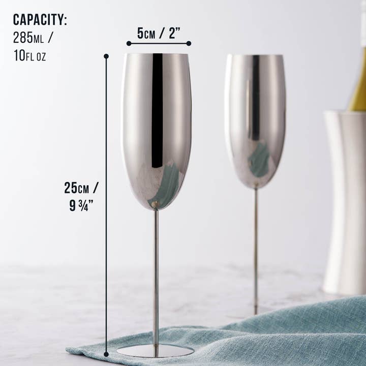 Oak & Steel - Wholesale Champagne Flute - 4 Silver Champagne Flutes