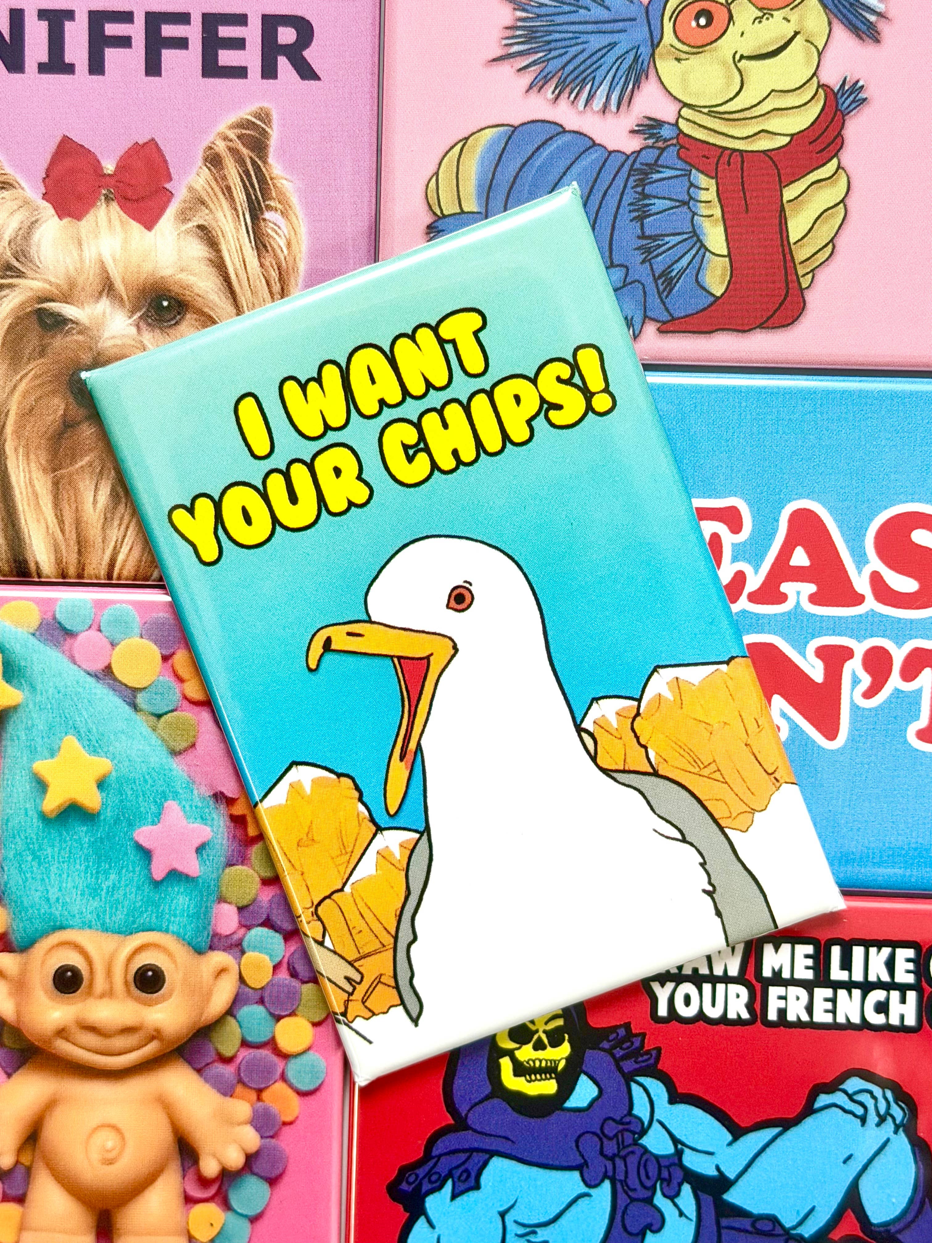 Bite Your Granny - Wholesale Magnet - I Want Your Chips Seagull Rectangle Fridge Magnet1
