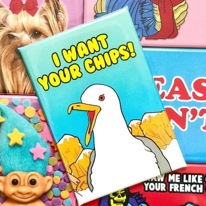 Bite Your Granny - Wholesale Magnet - I Want Your Chips Seagull Rectangle Fridge Magnet1