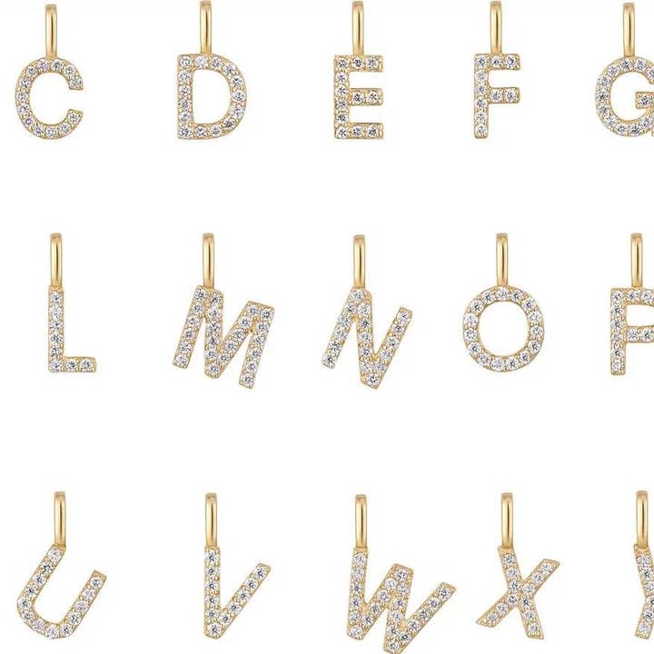 925 Gold Bezel Initial Charm for wholesale by Glam Bar Bazaar