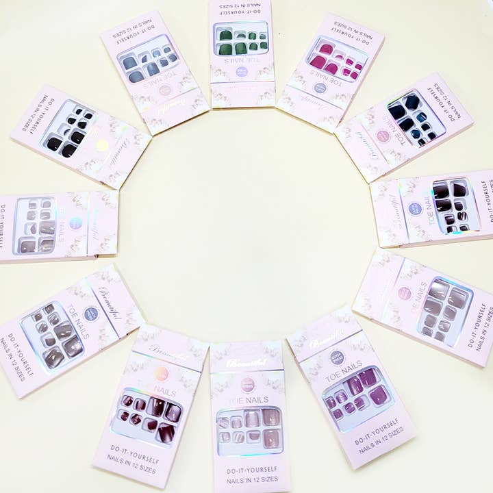 Assorted Color Women Pre Glued Press On Toe Nail Set for wholesale on Faire