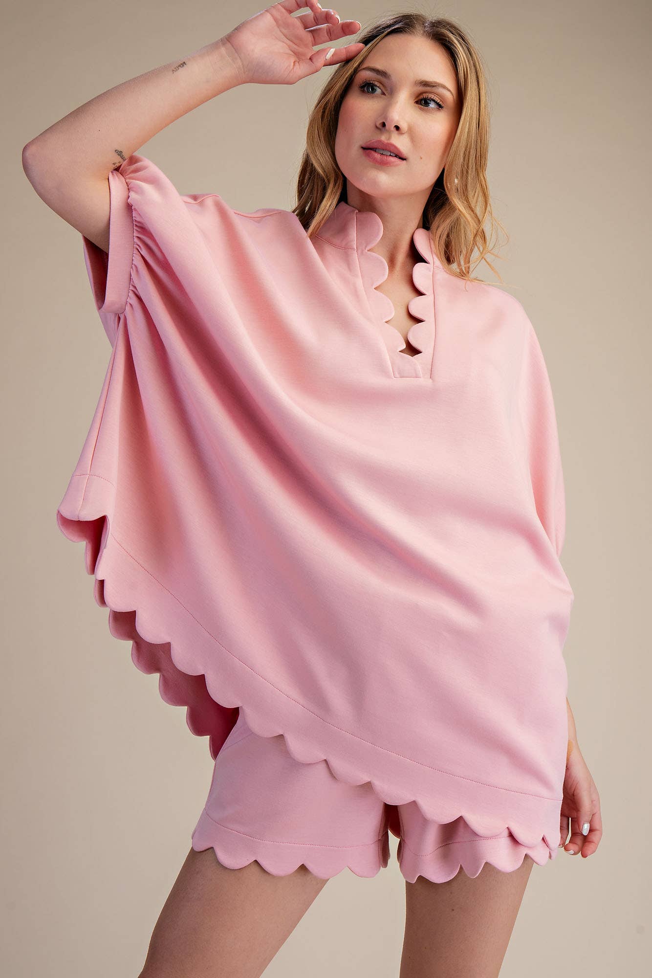 Glam - Wholesale Blouse - Women's - Scallop Neck Line Oversized Top2