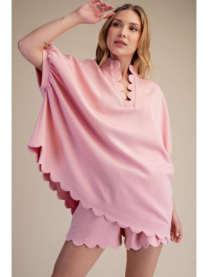 Glam - Wholesale Blouse - Women's - Scallop Neck Line Oversized Top2