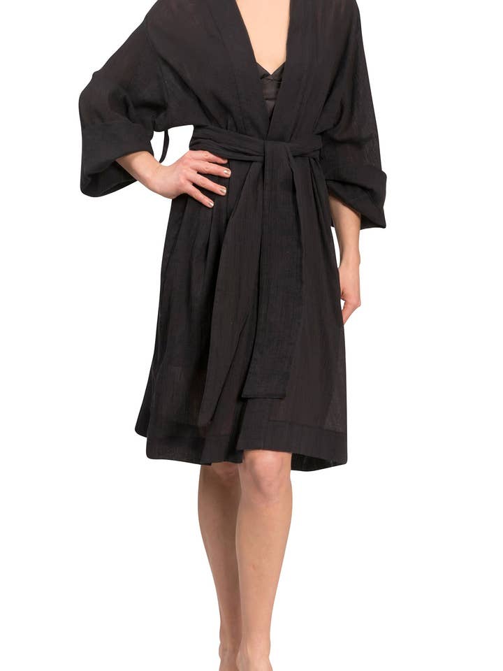Maya Short Robe - Black Cloud Cotton for wholesale by Everyday Ritual
