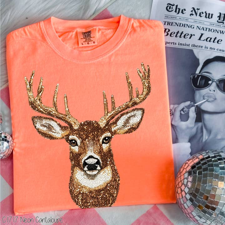 Bama Screens - Wholesale Screen Printed T-Shirt - Women's - Deer Hunting Faux Rhinestone #BS84086
