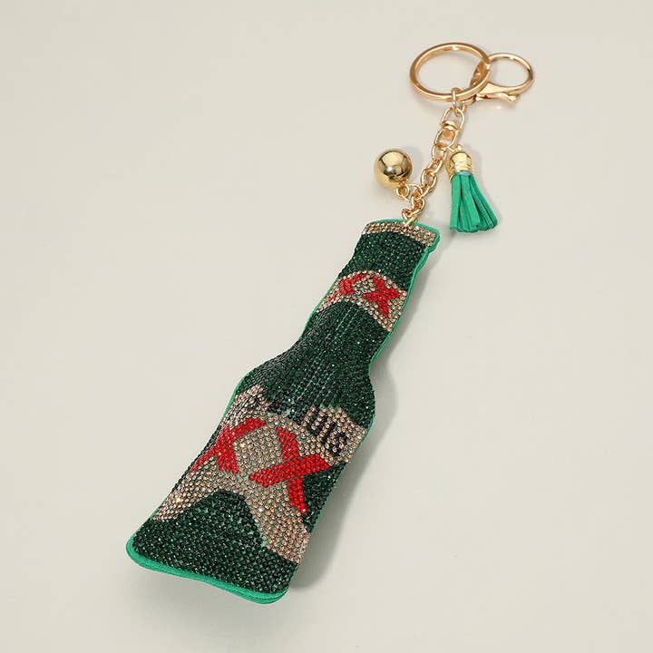 Sensibling Corp. - Wholesale Keychain - Women's - Bling Studded Beer Bottle Tassel Keychain Bag Charm