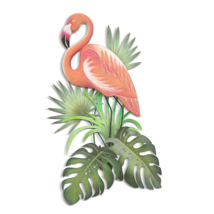 Flamingo in Tropical Foliage (wood/metal) for wholesale by T.I. Design