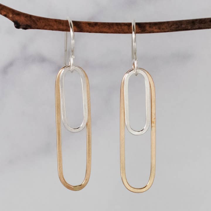 Large Double Paperclip Earrings - mixed metals for wholesale by Cameron Kruse Designs