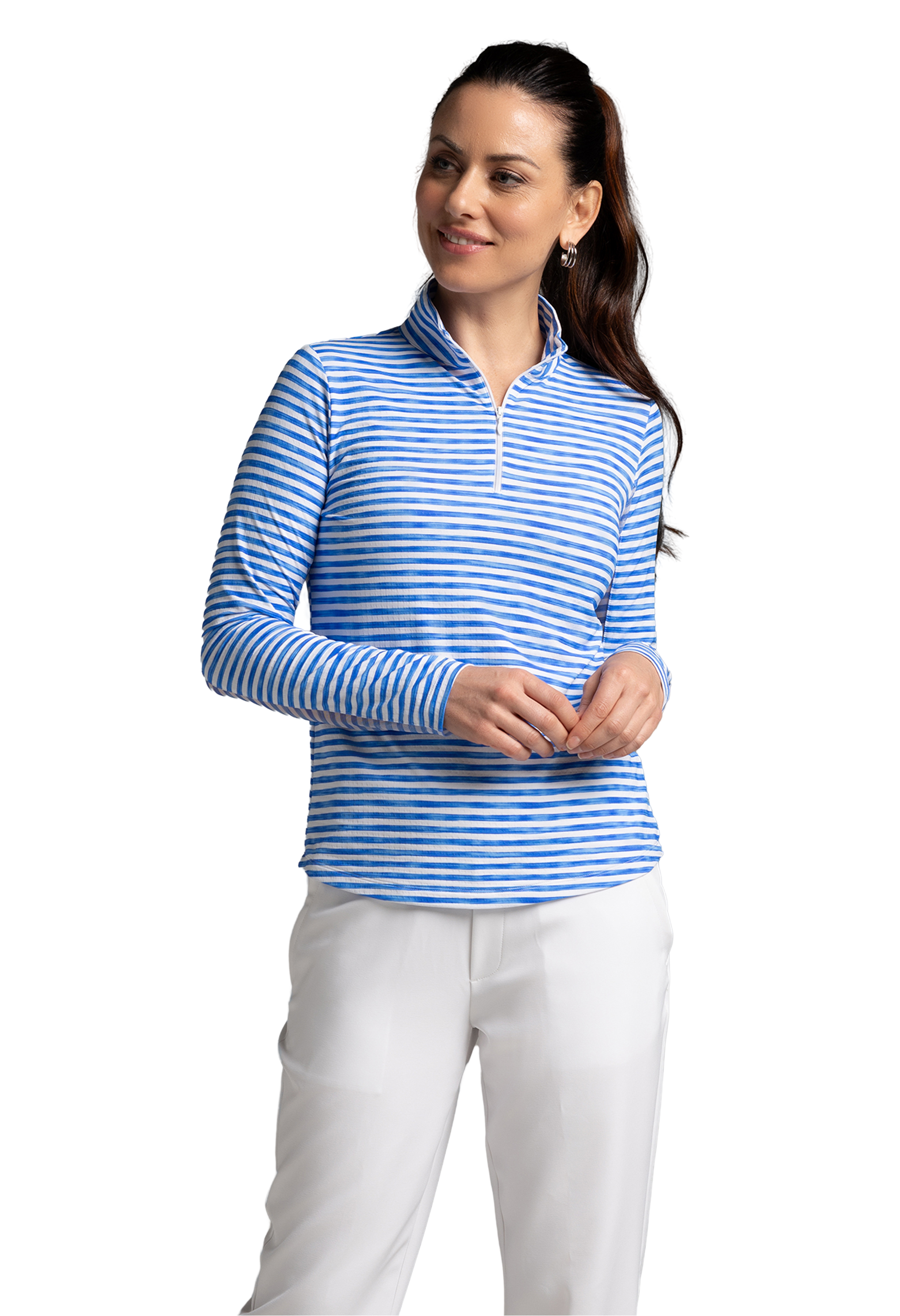 IBKÜL - Wholesale Athletic Top - Women's - Landon Stripe II  Print Long Sleeve Mock Neck Top – 101647