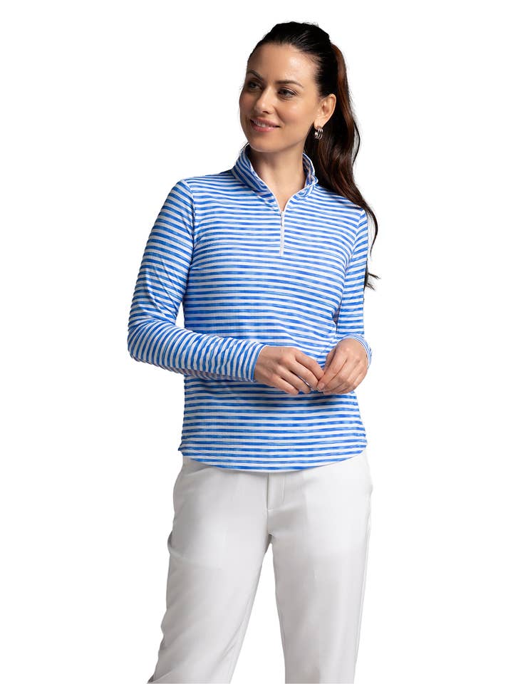 IBKÜL - Wholesale Athletic Top - Women's - Landon Stripe II Print Long Sleeve Mock Neck Top – 101647